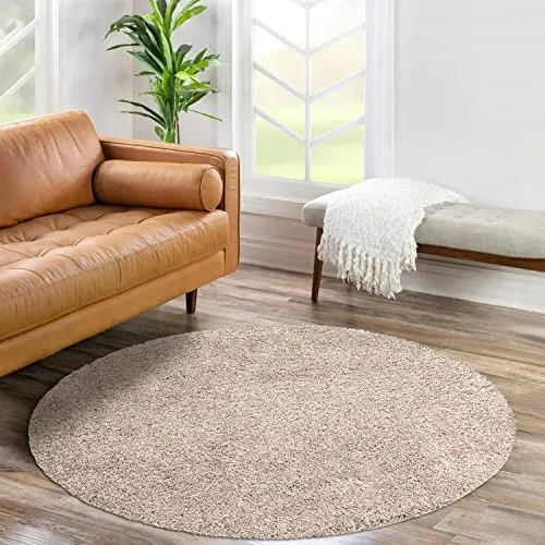 carpet city Hochflor-Teppich Beige, Rund 200x200 cm - Teppiche, Hochflorteppiche & Shaggys – Pflegeleichter Hochflor-Teppich mit flauschiger Haptik, ideal für Fußbodenheizung und sorgt für Gemütlichkeit in jedem Raum.