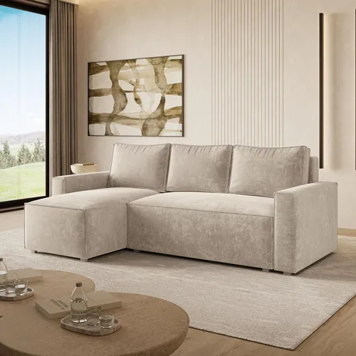 Masseno Ecksofa POTARO LM mit Schlaffunktion - Creme - Das Masseno Ecksofa POTARO LM vereint elegantes Design mit praktischer Schlaffunktion. Ideal für Gästeübernachtungen und bietet zusätzlichen Stauraum für Bettzeug. Ein stilvolles Highlight für Ihr Wohnzimmer!