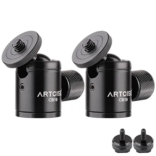 ARTCISE CB19 Mini Stativkugelkopf CNC 1/4 Blitzschuhadapter Abnehmbar, Panorama Kugelgelenk Kamerahalter für Smart Phone/DLSR Camera/Video Monitor, Max. Belastung 6.61lb/3kg (Packung mit 2 Stück)
