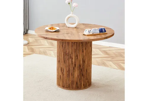 Okwish Esstisch 100 cm, runder Holzwerkstofftisch für Esszimmer - Moderner runder Esstisch aus Holzwerkstoff mit 100 cm Durchmesser. Ideal für 4–6 Personen, kratzfest und leicht zu reinigen. Das zylindrische Tischbein bietet zusätzlichen Stauraum und sorgt für Stabilität.