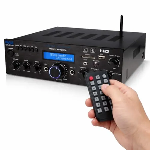 Pyle HiFi Verstärker, 200W Bluetooth Stereo Receiver mit HDMI, USB, UKW, AUX & Mic- Eingang, Mehrkanal mit Fernbedienung, Heim Audiosystem für Wohnzimmer, Partyräume, Musikstreaming