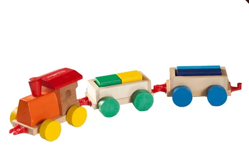 Eichhorn Lokomotive mit 2 Wagons und Bauklötzen - Sets für Kinder ab 1 Jahr, fördert die Kreativität und die motorischen Fähigkeiten durch spielerisches Lernen.