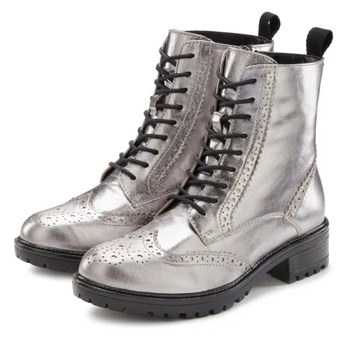 LASCANA Schnürboots für Damen, Gr. 41, silber - Modische Schnürstiefeletten aus 100% Schafsleder, glänzende Optik und praktischer Reißverschluss. Ideal für trendbewusste Frauen, die Komfort und Stil verbinden möchten.