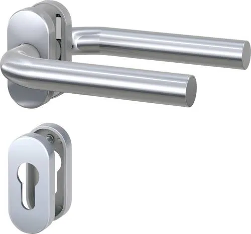 Basi 7302-0208 Schmalrahmen-Garnitur - Türsicherungen aus hochwertigem Edelstahl, ideal für Profilrahmentüren und ausgestattet mit Vorrichtung für Profilzylinder. Perfekt für Innentüren mit 38-45 mm Stärke.