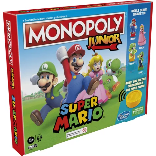 Hasbro Monopoly Junior Super Mario Edition - Gesellschaftsspiel für Kinder ab 5 Jahren, erkunde das Pilzkönigreich mit Super Mario-Charakteren und erlebe spannende Soundeffekte beim Spielen!