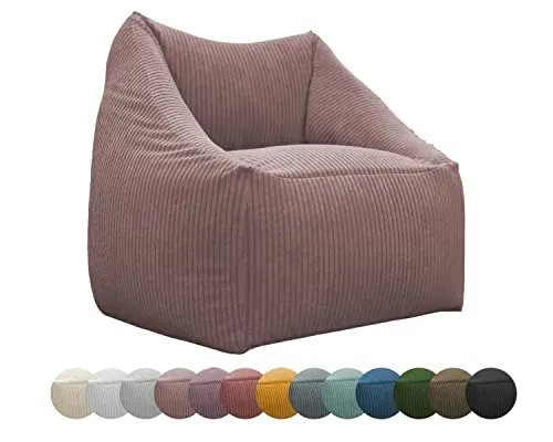 chilly pilley® Sitzsack Sessel in 2 Größen – Bequemer Bean Bag mit Bezug aus Cord, Leinenoptik oder wasserabweisendem Stoff – Moderner Loungesessel für Wohnzimmer, Kinderzimmer (Hellrosa)