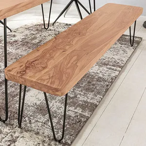 Massivholz Akazie Sitzbank 160 x 40 x 45 cm - Stilvolle Sitzbank aus massivem Akazienholz, handgefertigt und einzigartig. Elegante Metallfüße und abgerundete Ecken sorgen für ein warmes Ambiente in jedem Raum.