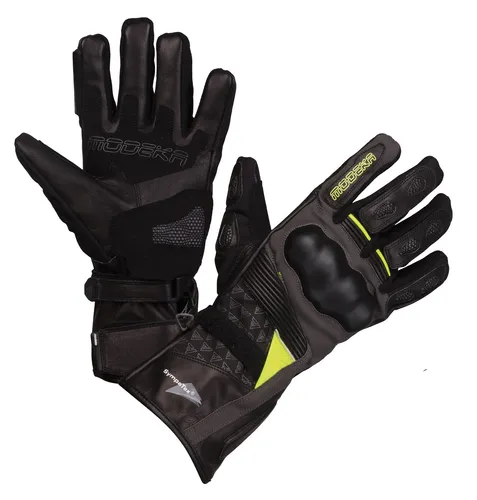 Modeka Panamericana Handschuhe Schwarz-Gelb Gr. 10 / XL - Motorradhandschuhe mit EN 13594:2015 Zertifizierung, SAS-TEC Knöchelprotektor für hervorragende Dämpfung und SuperFabric®-Verstärkungen für erhöhte Sicherheit.