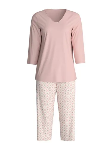 CALIDA Capri-Pyjama Cotton Special Damen 2-tlg. in Rosa - Bequemer 2-teiliges Capri-Pyjama aus 100% Baumwolle. Atmungsaktiv und pflegeleicht, ideal für entspannte Nächte. Erhältlich in Größe S (40/42) mit stylischem V-Ausschnitt und 3/4-Ärmeln.