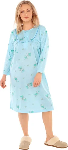 Nachthemd Damen langer Arm Nachtkittel Nachtgewand Schlafhemd Nachtwäsche, Größe:XL, Farbe:Türkis