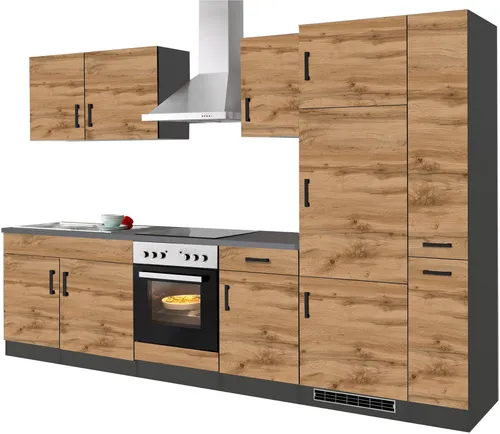 KOCHSTATION Küchenzeile KS-Toronto, Breite 300 cm, mit E-Geräten - Küchenzeilen mit modernem Design und praktischer Funktionalität. Voll ausgestattet mit Kühlschrank, Kochfeld und Backofen, sowie flexibler Arbeitsplatte für individuelle Gestaltung.