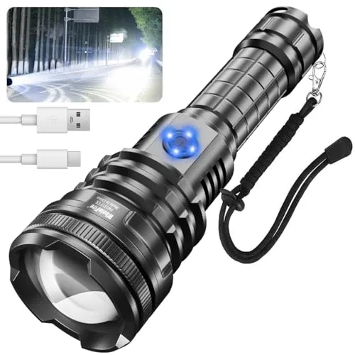WholeFire LED Taschenlampe Aufladbar USB, Extrem Hell 90000 Lumens XHP160 Taktische Taschenlampen, Wasserdichte Taschenlampe Batteriebetrieben mit 5 Modi für Camping Innen Draussen Aktivitäten