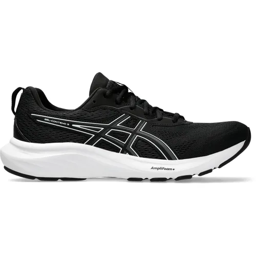 ASICS GEL-CONTEND 9 Laufschuhe Herren – Größe 44 1/2 in black-white - Laufschuhe für neutralen Einsatz mit atmungsaktivem Mesh-Obermaterial und OrthoLite-Einlegesohle für optimalen Komfort und Halt.