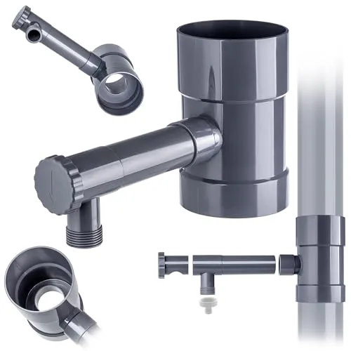 KADAX Regensammler 100mm, Regenwassersammler für Fallrohr, Regendieb mit integrierten Ventil, Wassersammler aus hochwertigem Kunststoff, Wasserdieb (Grau)