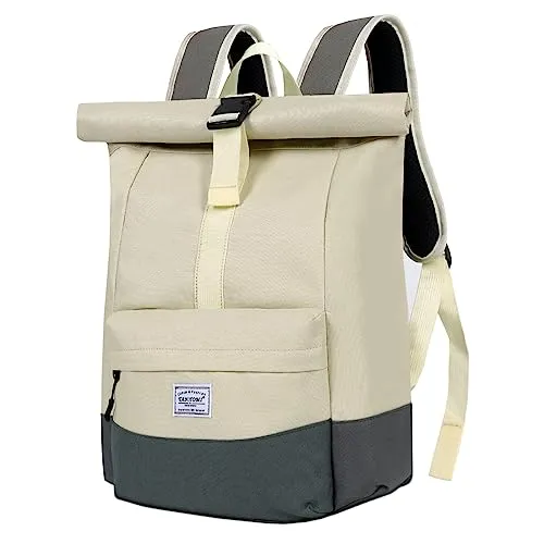CALIYO Rolltop Rucksack Damen Groß, Laptop Rucksack Wasserdichter Backpack Schultasche mit Laptopfach Schule Studium Reisen