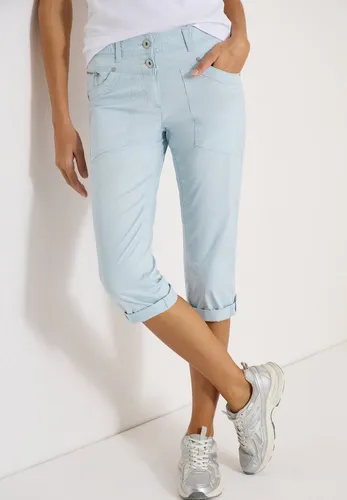 Cecil Mid Waist Slim Leg Hose mit Turn-Up Diamond Blue 36 - Modische Papertouch Stoffhose im Casual Fit mit schmalen Beinen. Ideal für jeden Anlass, bietet Komfort und Stil in perfekter Kombination.
