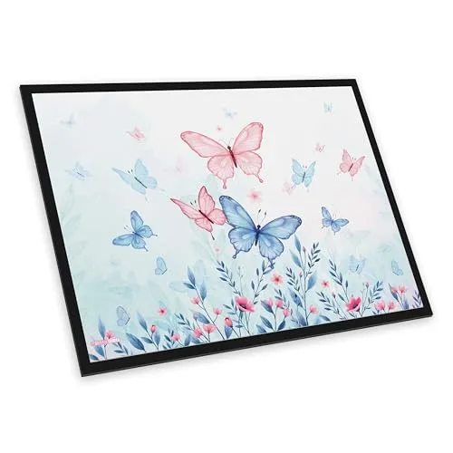 itenga Schreibunterlage ELARA – Schreibtischunterlage mit Schmetterling & Blumen, abwischbar & rutschfest, glatte Oberfläche, 40×53 cm – Schöne Schreibunterlage für Kinder & Erwachsene