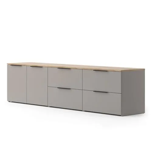 Vicco Wohnwand Wido, Greige/Sonoma - Modernes Design mit Stauraum - Wohnwände, modernes Design mit 3 individuell kombinierbaren Kommodenschränken für viel Stauraum und stilvolle Präsentation Ihrer Lieblingsstücke.