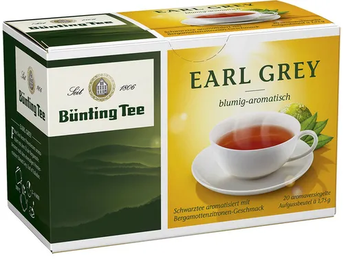 Bünting Tee Earl Grey blumig aromatisch - Tees, aromatischer Schwarztee mit blumigem Geschmack, ideal für entspannende Momente und eine genussvolle Auszeit.
