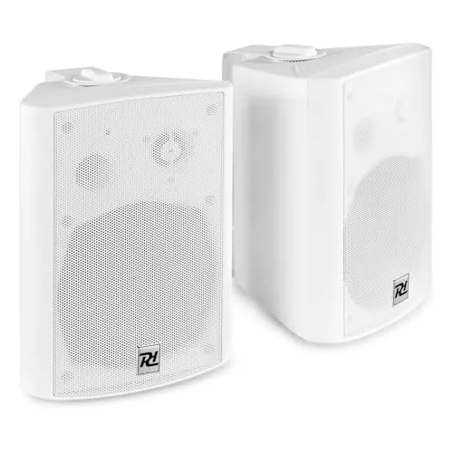 Power Dynamics DS65MW Aktivlautsprecher Bluetooth Outdoor, 125 Watt, Wetterfeste Lautsprecher Boxen mit USB-MP3, AUX & Mikrofon Anschluss, Wandlautsprecher für Garten, Terrasse, Schule, Büro - Weiß