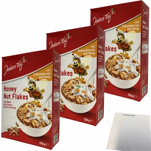 Jeden Tag Honey Nut Flakes 3er Pack 3x750g Packung usy Block
