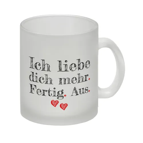 Ich liebe dich mehr. Fertig. Aus. Glas Tasse in grau von speecheese