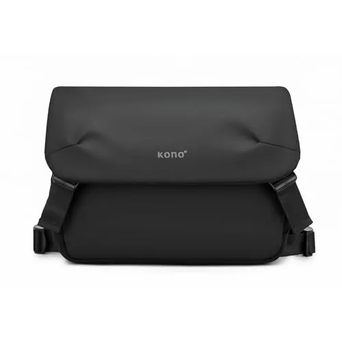 KONO Messenger Bag, Umhängetasche Herren wasserdichte, Leichte Freizeit Crossbody Tasche mit Mehreren Fächern für 13 Zoll Laptop (Schwarz)