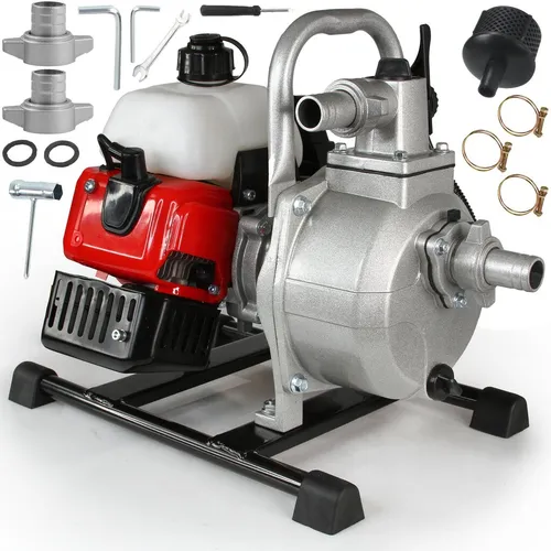 Benzin Wasserpumpe 1'' 5,2 PS - Leistungsstarke Motorpumpe für Garten und Notfälle - Wasserpumpen: Effiziente 2-Takt Motorpumpe mit 5,2 PS, ideal für Überschwemmungen und Bewässerung, unabhängig von Stromversorgung.
