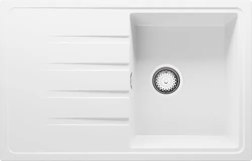 PRIMAGRAN Spülbecken Weiß 78x50cm, Granitspüle 1 Becken + Ablauf-Set, Küchenspüle ab 45er Unterschrank - Mailand S002