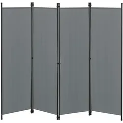 Raumteiler Huesca 4-teilig - Dunkelgrau Paravent für Sichtschutz - Praktischer 4-teiliger Raumteiler für Umkleide, Balkon oder Terrasse. Schnell aufbaubar und platzsparend zusammenklappbar; ideal für flexible Raumgestaltung.