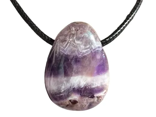 Steinfixx® - Edelstein Anhänger aus echtem Chevron Amethyst | Tropfenanhänger | farbintensiv | mit 80 cm Wildlederband | Zickzack-Amethyst