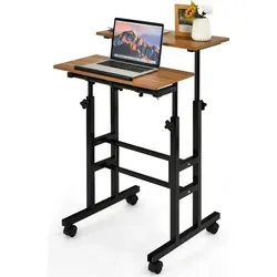 COSTWAY Höhenverstellbarer Sitz-Steh Schreibtisch auf Rollen - Schreibtisch mit ergonomischem Design für flexibles Arbeiten im Sitzen oder Stehen, inklusive leichtgängiger Rollen für einfache Mobilität und stabiler Struktur.