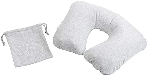 PEARL Campingkissen: Aufblasbares Nackenhörnchen mit abnehmbarem Polycotton-Bezug, grau (Aufblasbare Nackenkissen mit Bezug, Nackenstützkissen zum Aufblasen, aufblasbar)