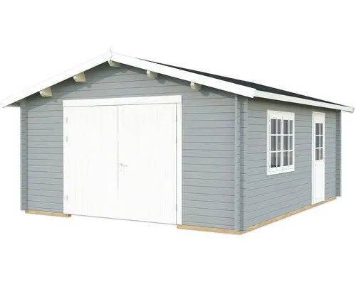 Einzelgarage Palmako Roger 23,9 m² mit Holztor - Gartenhäuser, Geräteschuppen & Carports - Geräumige Einzelgarage mit Satteldach, ideal für Autos und zusätzliche Lagerfläche, in elegantem hellgrau-weiß.