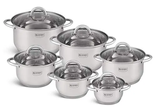 Edenberg 12 Elemente Topf Set eb-4000 aus Edelstahl INOX18/10 - Kochtöpfe für alle Herdarten, spülmaschinenfest und mit innovativem 9-lagigem Boden für schnelle Wärmeleitung und langanhaltende Temperatur.
