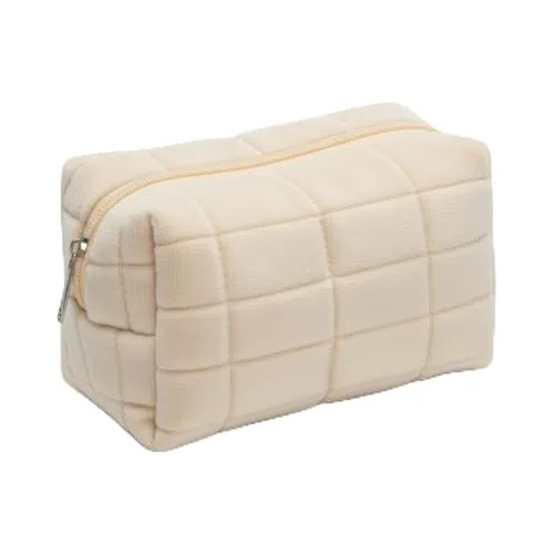 Kosmetiktasche Plüsch – Flauschiger Makeup-Beutel mit Reißverschluss, weicher Kultur- & Waschbeutel, Schminktasche kompakt für Reise, Sport & Alltag (Milky White)