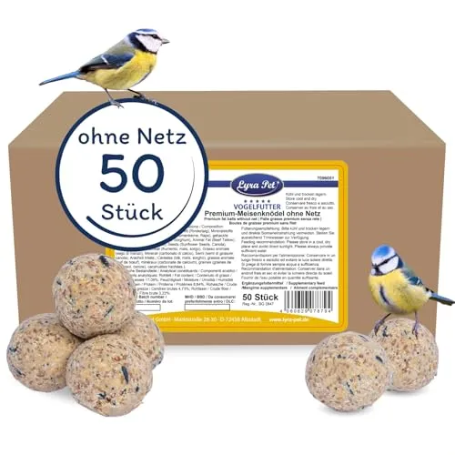 Lyra Pet® | 50 Premium Meisenknödel ohne Netz à 85 g | Energielieferant für Wildvögel | Mineralstoffhaltiges Wildvogelfutter | Kraftspendendes Fettfutter | Ganzjähriges, nährstoffreiches Vogelfutter