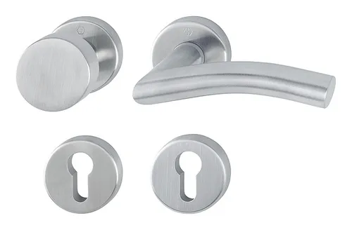 Hoppe Antwerpen Edelstahl-Rosetten-Wechsel-Garnitur - Türsicherungen mit Profilzylinder und Schlüsselrosetten, ideal für sichere Wohnungsabschlusstüren in mattem Edelstahl-Design.