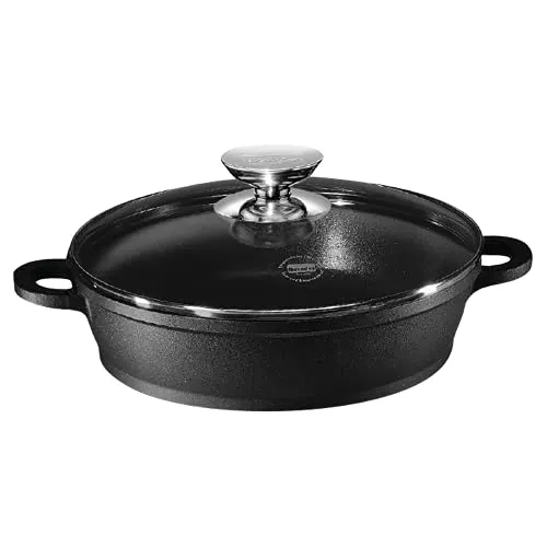 Berndes Vario Click Induction Servierpfanne 28 cm - Pfanne mit 3-lagiger Antihaftbeschichtung für fettfreies Braten, ideal für alle Herdarten und platzsparend durch abnehmbaren Griff.