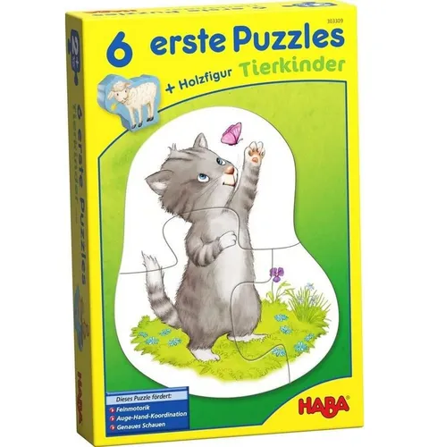HABA 6 erste Puzzles Tierkinder - Bunte Tierkinder-Puzzles für die Kleinsten, fördern die Feinmotorik und das logische Denken beim Spielen.