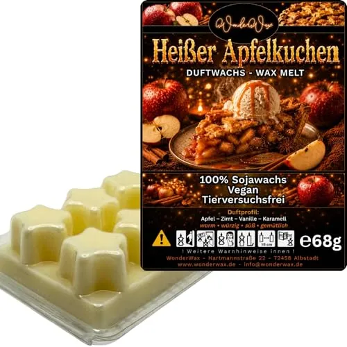 WonderWax Duftwachs Wax Melts für Duftlampe, 6 Sterne Duftmelt Wachsmelt Sojawachs Duftwachs Würfel für Raumdüfte, Wachs Duftöl Winter Indoor Schmelzen für Aromalampe Heißer Apfelkuchen