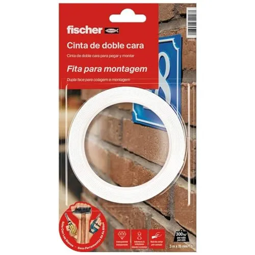 fischer Sclm 548831 Doppelseitiges Klebeband, 3 m, Weiß
