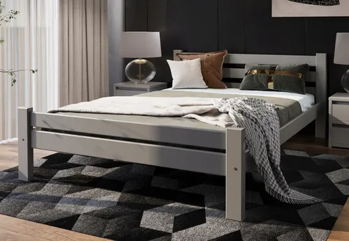 Home Collective Bettgestell Massivholzbett, Einzelbett mit dicken Beinen & sicherem Lack, 210x172x72 cm, Grau