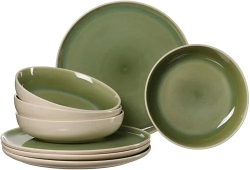 Ritzenhoff & Breker Tafelservice Skog (8-tlg) für 4 Personen - Elegantes Steingut-Service in hellgrün, mikrowellengeeignet und spülmaschinenfest, perfekt für den täglichen Gebrauch oder besondere Anlässe.