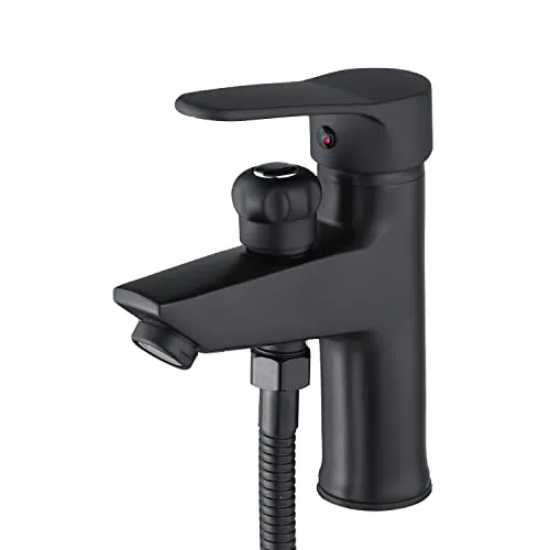 ZXC 3800-1AC Hochdruck Bad Armatur mit Brause-Set - Moderne Waschbecken Armatur in Schwarz, mit herausziehbarem Brauseanschluss und integrierten Massagedüsen für ein entspannendes Duscherlebnis.