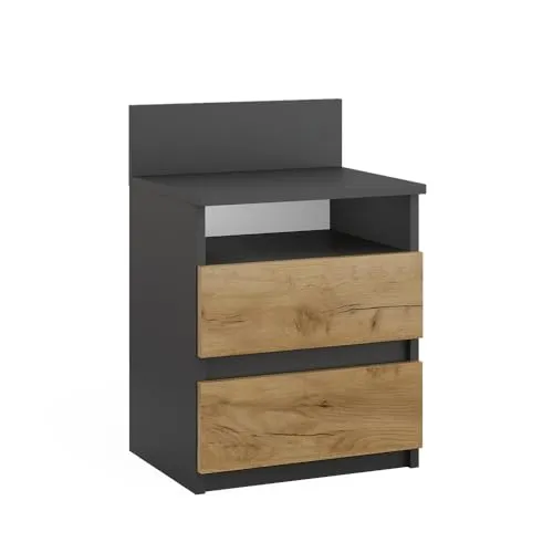 Vicco Nachtschrank Monty, Anthrazit/Eiche - Nachtschrank mit 2 Schubladen und 4 Fächern, stylish in Anthrazit und Goldkraft Eiche, ideal für Ihr Schlafzimmer.
