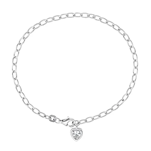 Amor Armband 925 Sterling Silber mit Zirkonia für Damen - Elegantes 19 cm Armband aus rhodiniertem 925er Sterling Silber mit Herz-Anhänger aus weißem Zirkonia, ideal als Geschenk für besondere Anlässe, kommt in einer stilvollen Schmuck Geschenk Box.