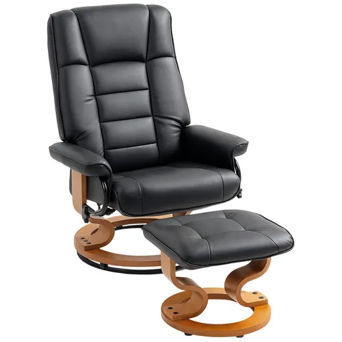 Relaxsessel mit Hocker, Drehbar und Verstellbar - Moderner Relaxsessel mit Hocker in Schwarz, ideal für Wohnzimmer und Schlafzimmer. Mit verstellbarer Rückenlehne für optimalen Komfort und entspannende Stunden. Hochwertiges Kunstleder und stabiler Holzrahmen.