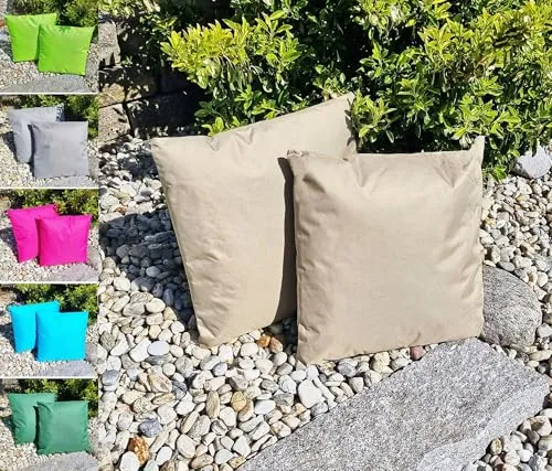 JACK 1x 45x45cm Outdoor Lounge Kissen Dekokissen inkl. Füllung Wasserabweisend Sitzkissen Garten Stuhl Lotus Effekt, Farbe:Taupe