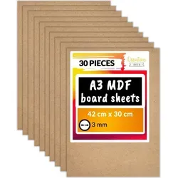 Creative Deco A3 MDF Platten 30 Stück | Ideal für Bastelprojekte - Basteln mit hochwertigen A3 MDF Platten (420 x 300 x 3 mm) – perfekt für Laserschnitt, DIY, Modellbau und Innendekoration. Abgerundete Kanten sorgen für Sicherheit und Vielseitigkeit in jedem Projekt.